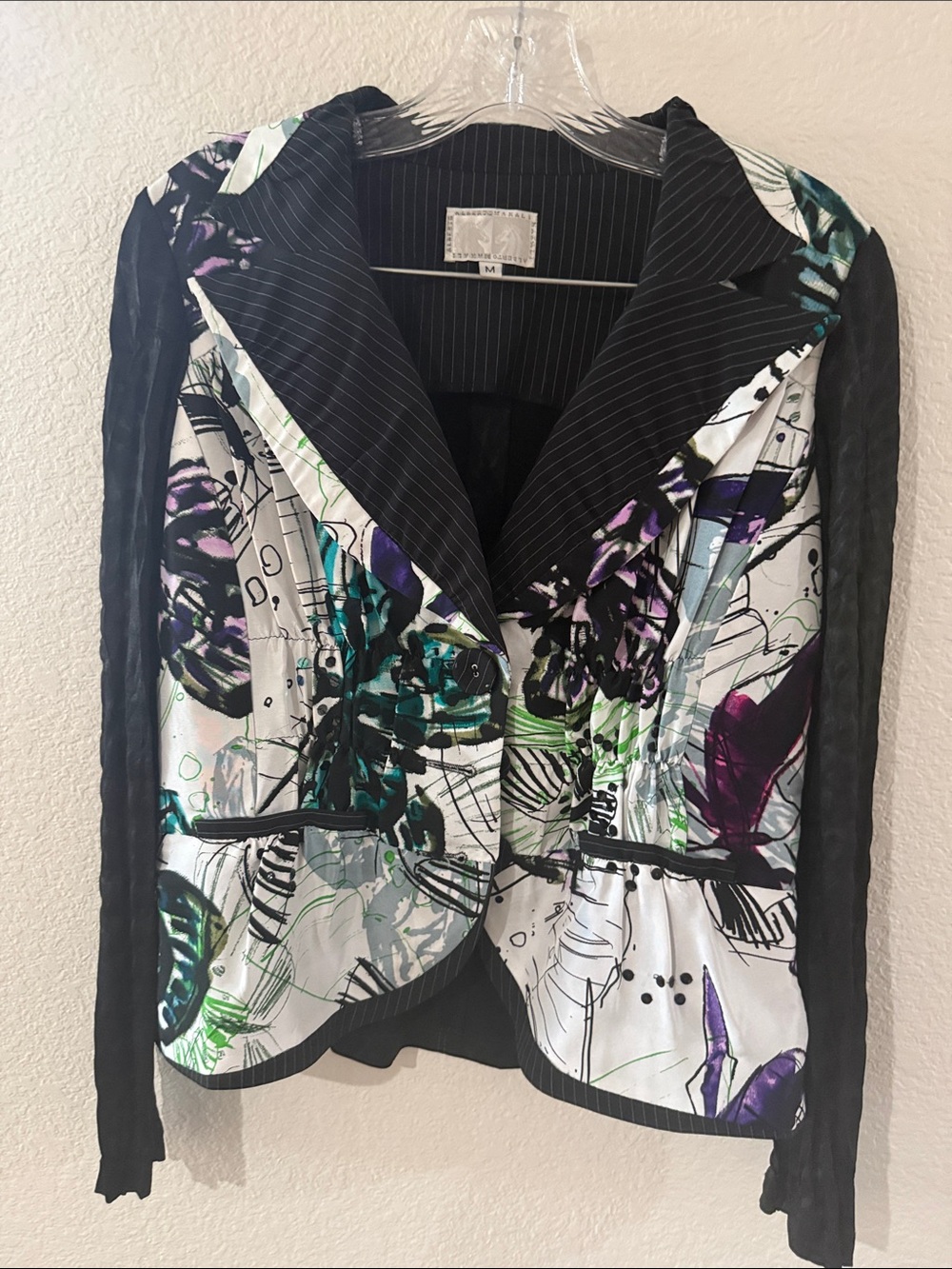 Alberto Makali Black Pinstripe Blazer with Multicolor Floral Print